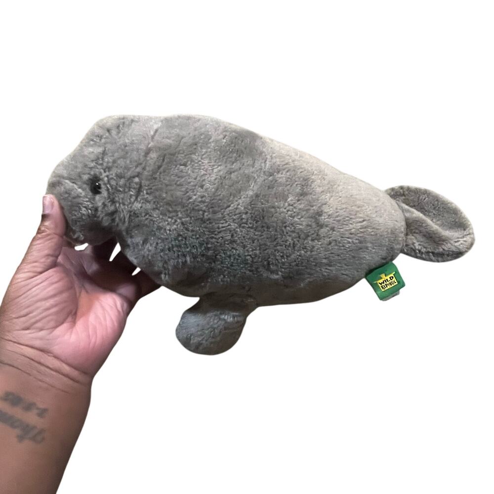 2014 Wild Republic 15" Realistic Manatee Stuffed Animal Grey Plush
